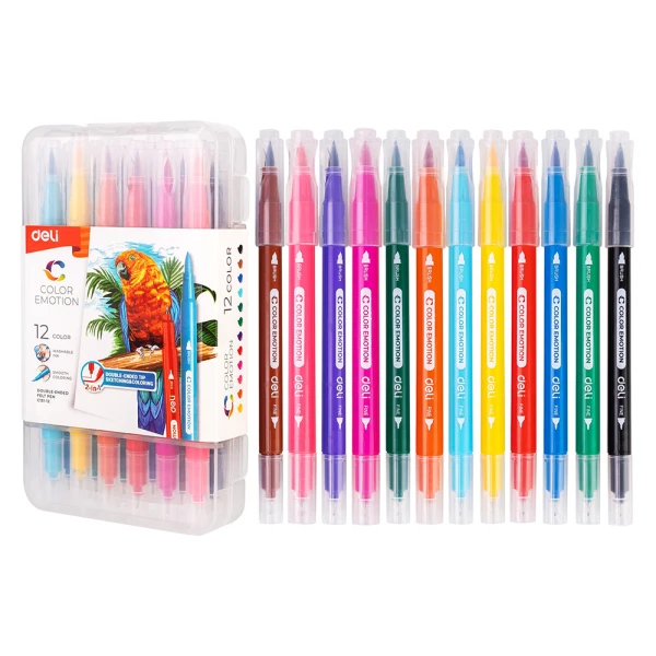DELI MARKERS SOFT DRAWING FELT PEN 12 pcs COLOR EMOTION