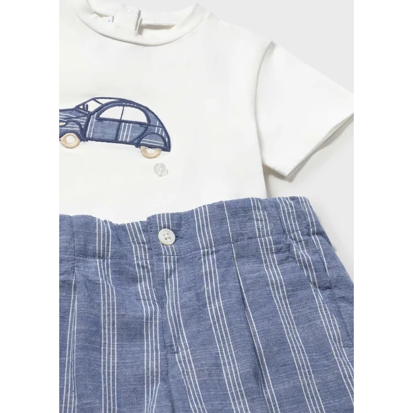 MAYORAL SET BERMUDA PANTS LINEN APPLIQUE SKY BLUE