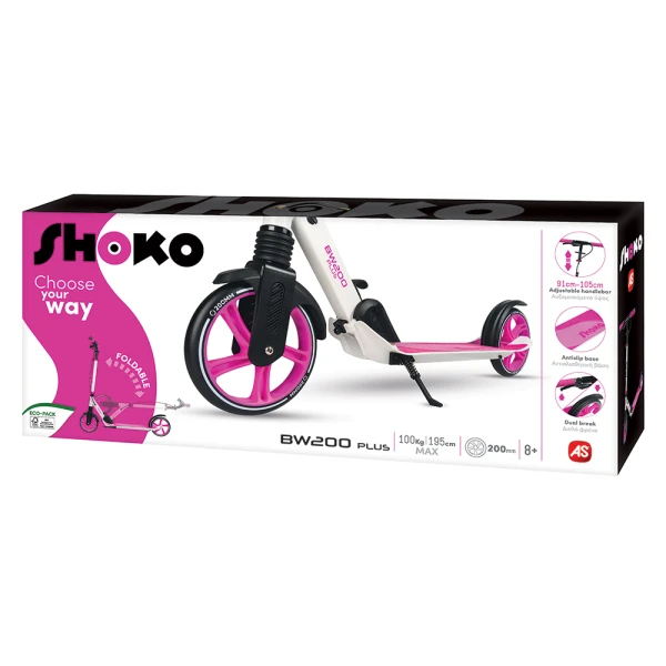 SHOKO KIDS SCOOTER BW 200 PLUS WITH 2 WHEELS 200mm FUCHSIA COLOR FOR AGES 8+ YEARS