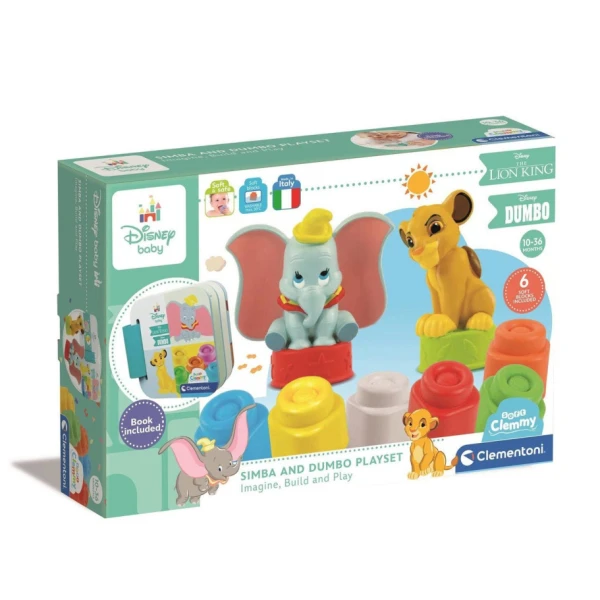 SOFT CLEMMY SIMBA & DUMBO SET WITH 6 SOFT PREMIUM BRICKS FOR 10-36 MONTHS
