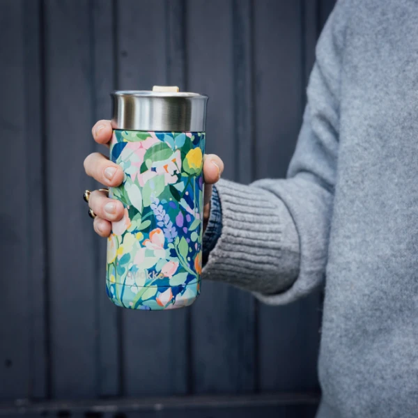 QUOKKA THERMAL STAINLESS STEEL COFFEE TUMBLER 400ml BOOST - FLORAL PARTY