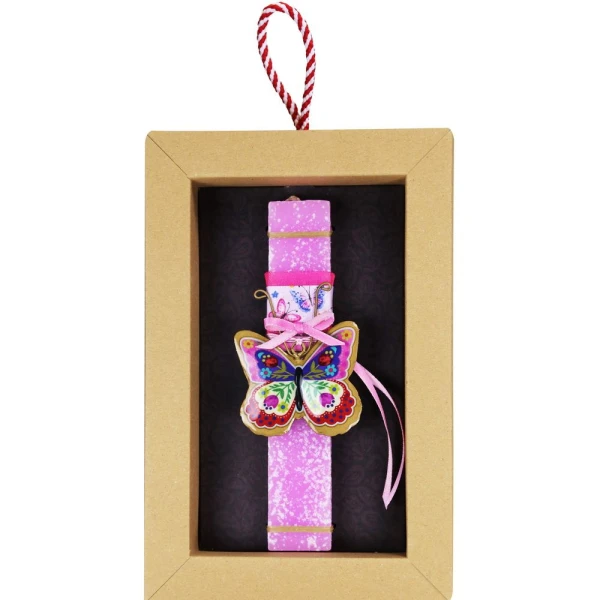 SYNCHRONIA HANDMADE CANDLE 30 cm SMALL FLORAL BUTTERFLY - PINK