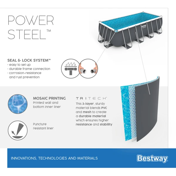 BESTWAY ΣΕΤ ΟΡΘΟΓΩΝΙΑ ΠΙΣΙΝΑ 488X244Χ122 εκ. POWER STEEL