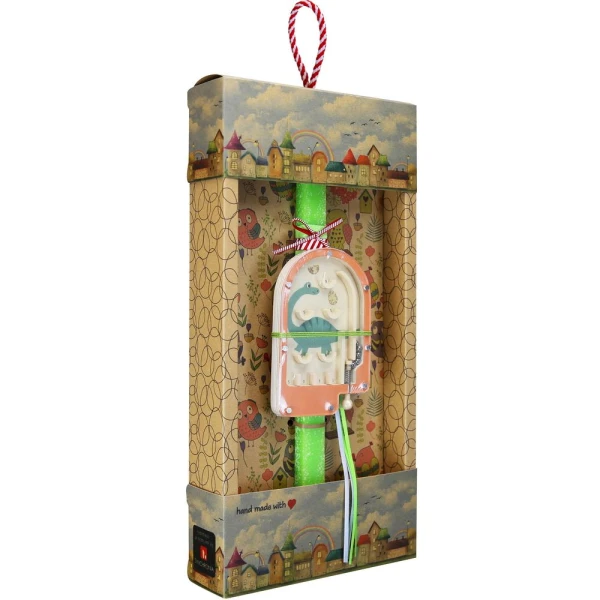 SYNCHRONIA HANDMADE CANDLE 30 cm MINI PINBALL - GREEN DINOSAUR