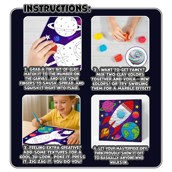 SPLAT PLANET SPACE CLAY ART SET ON CANVAS 30x30 cm