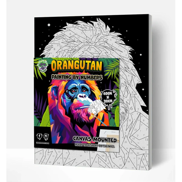 SPLAT PLANET PAINTING BY NUMBERS KIT ON FRAMED CANVAS 40X30 cm ORANGUTAN