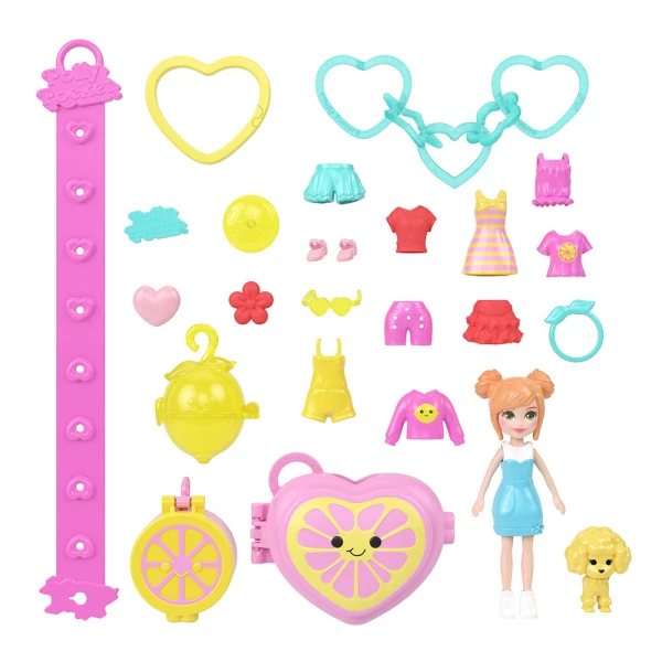 POLLY POCKET DOLL WITH ACCESSORIES & KEYCHAIN - LEMON