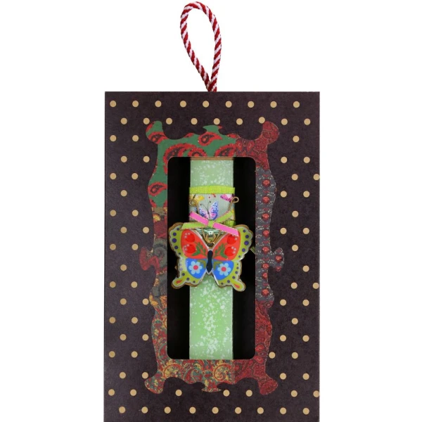 SYNCHRONIA HANDMADE CANDLE 30 cm SMALL FLORAL BUTTERFLY - GREEN
