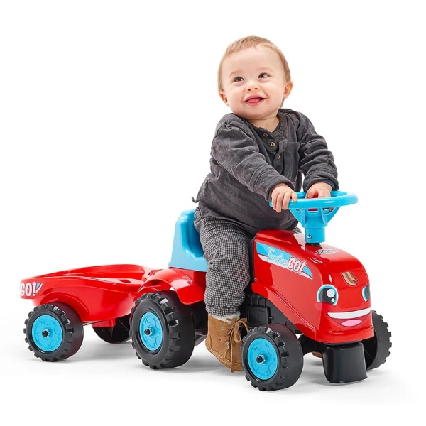 FALK GO RIDE-ON TRACTOR WITH TRAILER RED