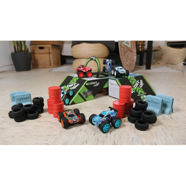 EXOST JUMP TOY CAR FRICTION POWERED WITH RAMP AND OBSTACLES - 3 DESIGNS