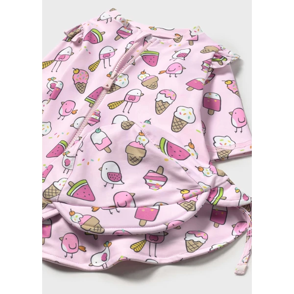 MAYORAL SET ONESIE SWIMMING WITH BEANIE ROSE LEAF