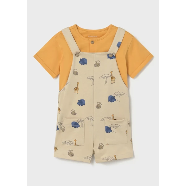 MAYORAL SET DUNGAREES COTTON JERSEY BEIGE 