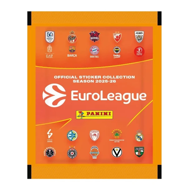 PANINI EUROLEAGUE 2026 ΦΑΚΕΛΑΚΙ ΜΕ 5 ΑΥΤΟΚΟΛΛΗΤΑ