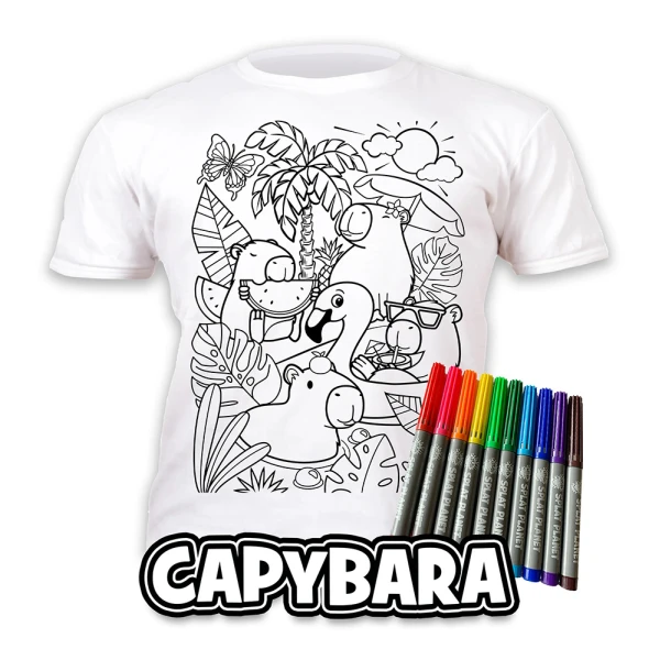 SPLAT PLANET WASHABLE COLOURING T-SHIRT CAPYBARA WITH MARKERS (3-4 YEARS)