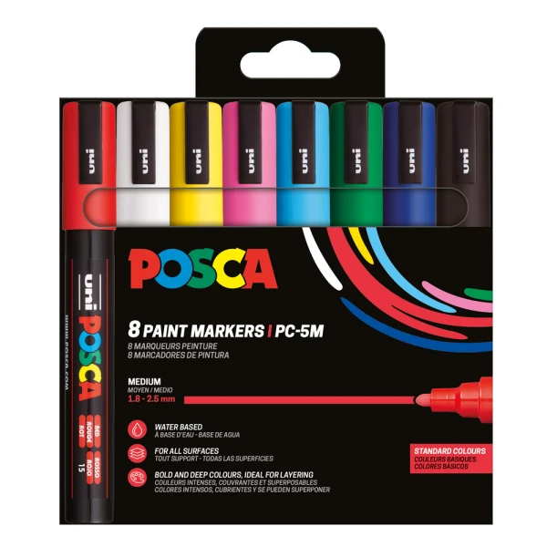 POSCA SET OF 8 MARKERS PC-5M - BASIC COLOR