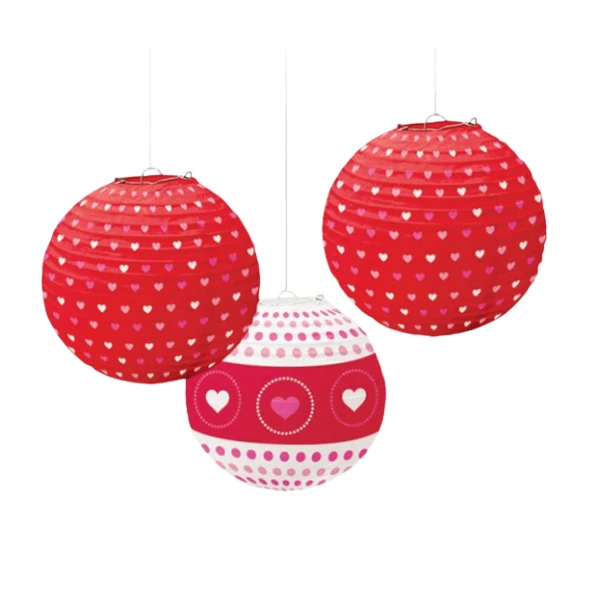 PAPER DECORATIVE BALL 24 cm WITH HEARTS 3 pcs