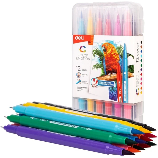 DELI MARKERS SOFT DRAWING FELT PEN 12 pcs COLOR EMOTION