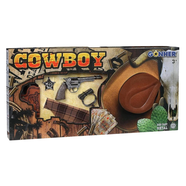 GONHER COWBOY SET REVOLVER 8 SHOTS & HAT
