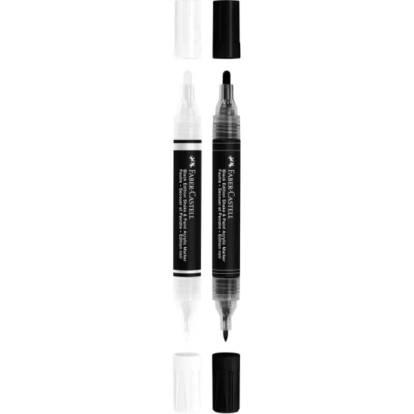 FABER-CASTELL SET 2 DOUBLE ACRYLIC MARKERS BLACK EDITION - BLACK/WHITE