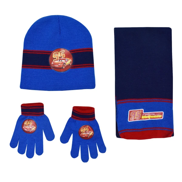 SET 3 pcs HAT-GLOVES-SCARF BLUE CARS