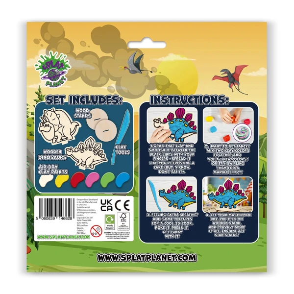 SPLAT PLANET MESS-FREE PAINT KIT WITH CLAY DINOSAUR