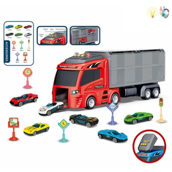 CAR TRANSPORT TRUCK WITH CARS, LIGHTS & SOUNDS