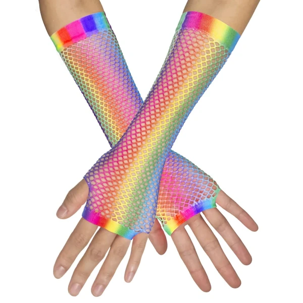 CARNIVAL FISHNET GLOVES ELBOW NEW YORK RAINBOW