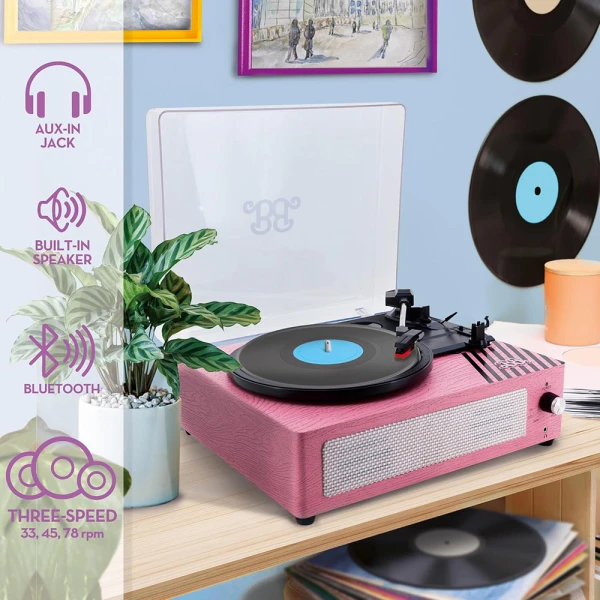LISCIANI BARBIE 3-SPEED VINYL RECORD PLAYER WITH BLUETOOTH & INTERGRATED SPEAKER