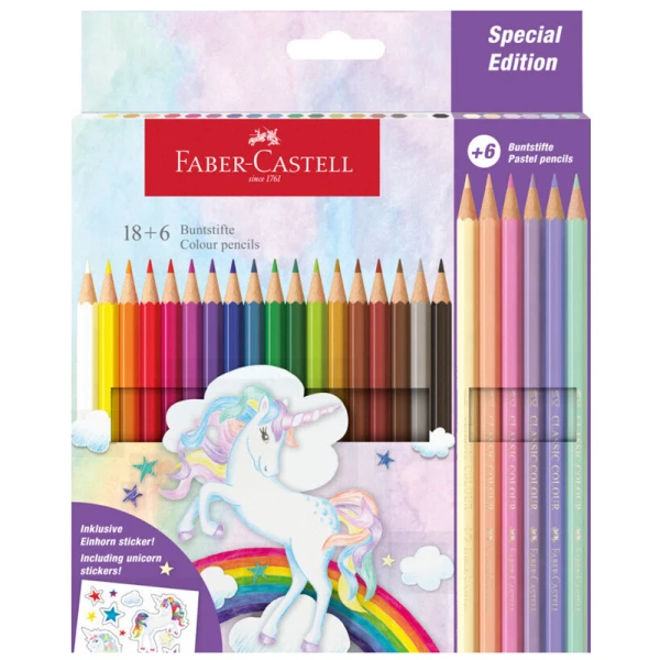 FABER-CASTELL SET 18+6  HEXAGONAL COLOUR PENCILS UNICORN