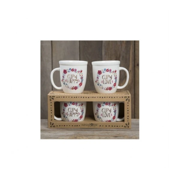 NATURAL LIFE SET 2 MUGS 440ml HAPPY-LOVE