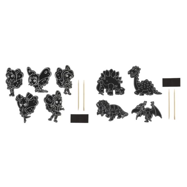 SCRATCH MAGNETS 10 PIECES - 2 DESIGNS FAIRY-DINOSAUR