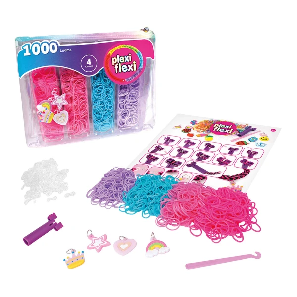 PLEXI-FLEXI BAG WITH 1000 LOOMS & 4 CHARMS - 2 COLOURS