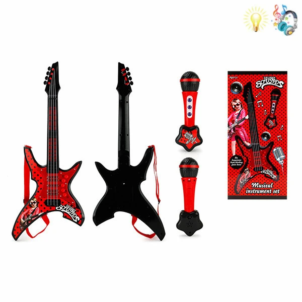 RED GUITAR WITH MICROPHONE MUSIC AND LIGHTS