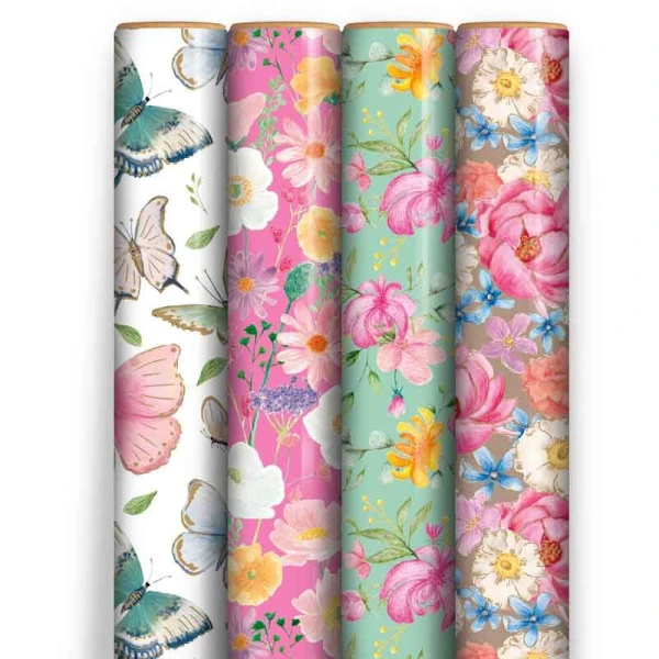 WRAPPING PAPER 0.70X3M FLORAL - 4 DESIGNS
