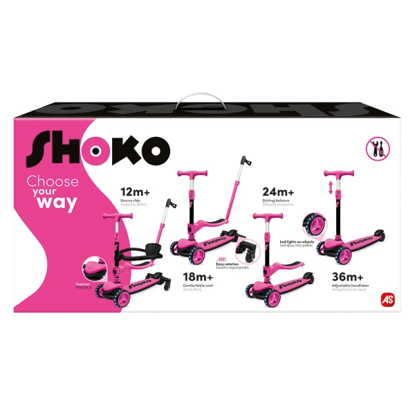 SHOKO ΠΑΙΔΙΚΟ ΠΑΤΙΝΙ PRIME 4 IN 1 PLUS ΣΕ ΡΟΖ ΧΡΩΜΑ ΓΙΑ 12+ ΜΗΝΩΝ