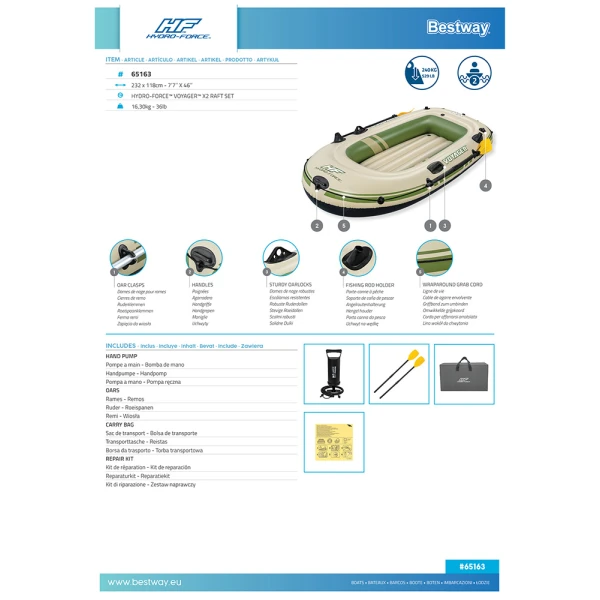 BESTWAY HYDRO-FORCE VOYAGER X3 ΣΕΤ ΒΑΡΚΑ RAFT 232X118 cm