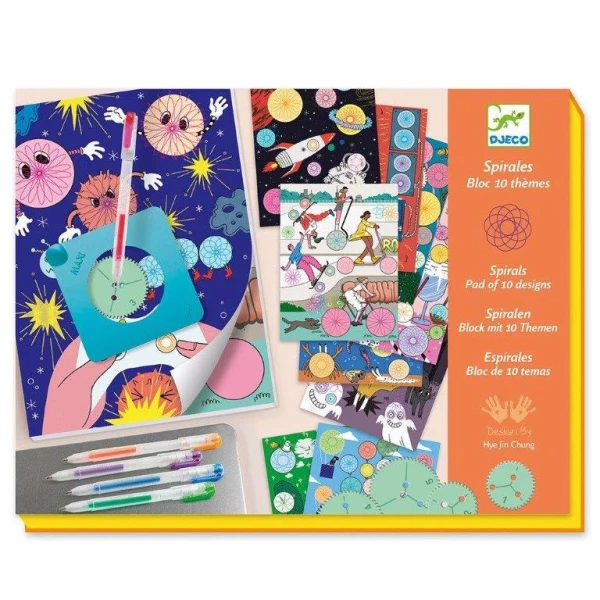 DJECO DESIGN FOR OLDER CHILDREN - DRAWING AND COLOURING SPIRALS - 10 THEMES BLOCK