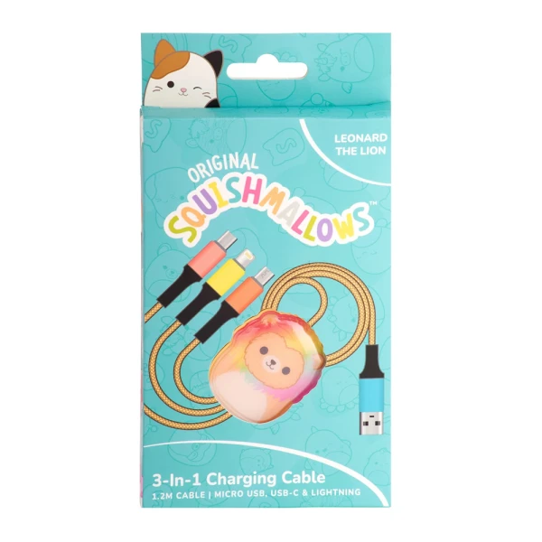 SQUISHMALLOWS 3-IN-1 CHARGING CABLE 1.2M - LEONARD THE LION