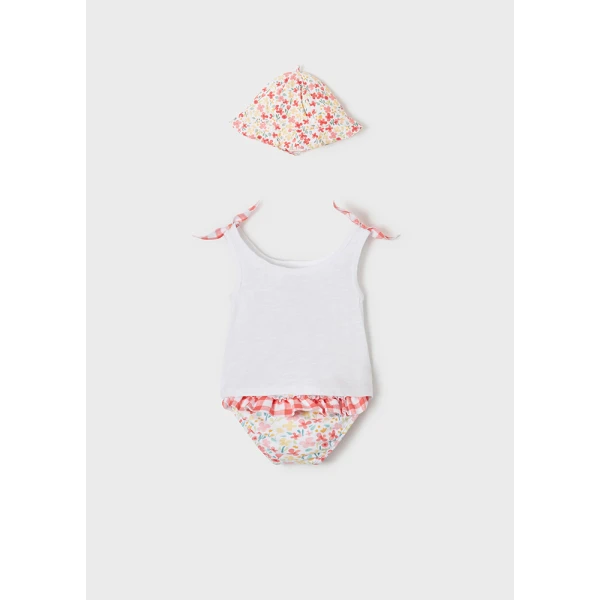 MAYORAL SET SWIMSUIT WITH HAT LIGHT SALMON