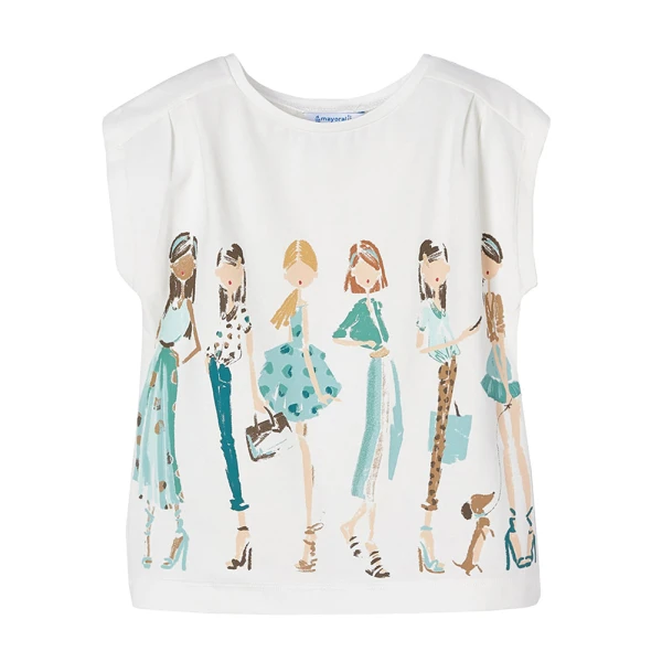 MAYORAL SHORT SLEEVES BLOUSE DOLLS ECRU-PETROL