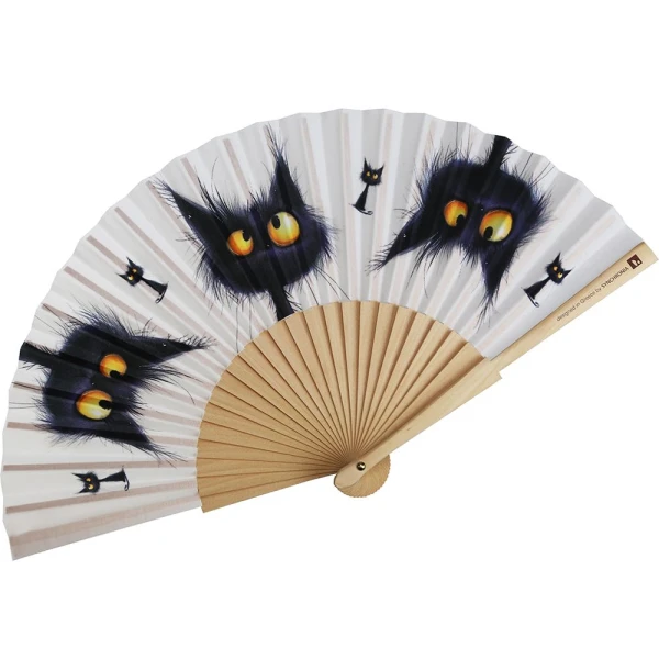 WOODEN FAN 23cm. - FUNNY CAT