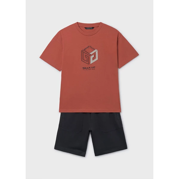 MAYORAL SET COTTON JERSEY EMBOSSED BRICK RED