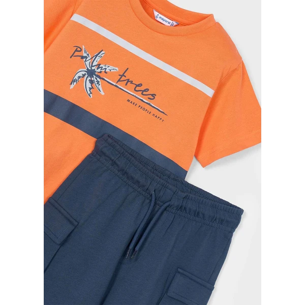 MAYORAL SET COTTON BERMUDA SHORTS CARGO CORAL-BLUE