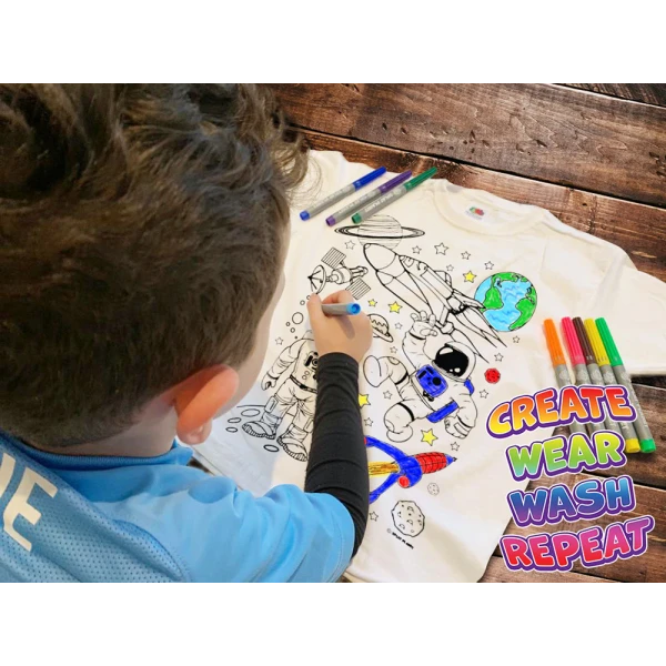 SPLAT PLANET WASHABLE COLOURING T-SHIRT SPACE WITH MARKERS (7-8 YEARS)