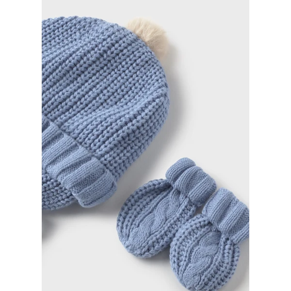 MAYORAL SET BEANIE GLOVES KNITTED LIGHT BLUE 