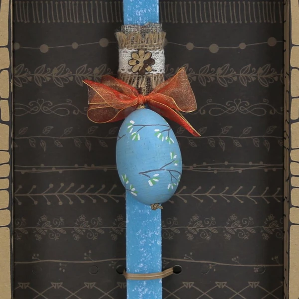 SYNCHRONIA HANDMADE CANDLE 30 cm PAINTED EGG WITH BRANCHES SKY BLUE