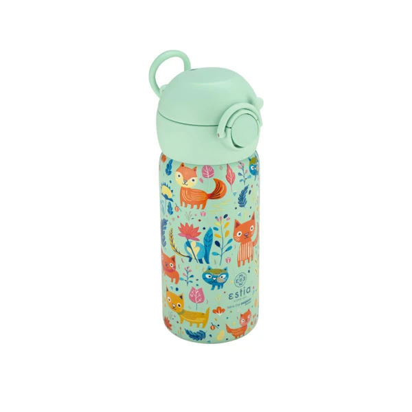 ESTIA HOME ART KIDS THERMAL TRAVEL WONDER BOTTLE 350ml - FELINE FOLIAGE
