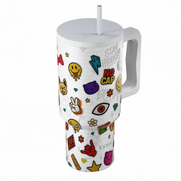ESTIA HOME ART THERMAL BOTTLE STRAW TUMBLER XL 900ml - URBAN VIBES