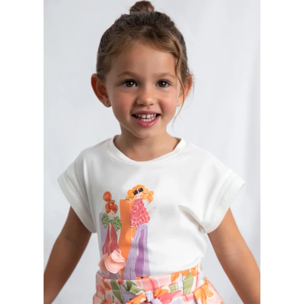 MAYORAL BLOUSE SHORT SLEEVES ECRU-PINK