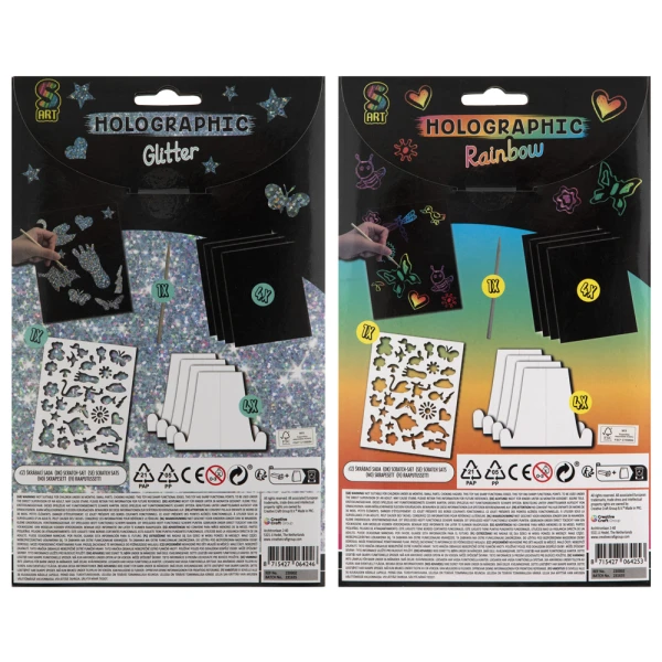 SCRATCH PAPER A5 GLITTER/RAINBOW - 2 DESIGNS